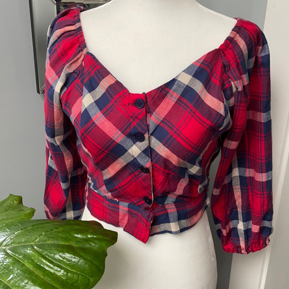Angie Red Plaid Flannel Blouse NWOT